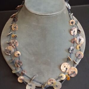 Vintage 2 Line Mother Of Pearl Shell Disc Necklace